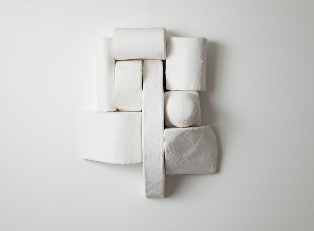 Untitled (white square), 2023, a sculpture in plaster cloth and cardboard