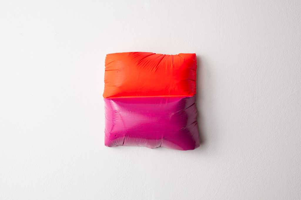 Untitled (red, fuchsia), 2024, a sculpture in plaster, acrylic, and polyurethane