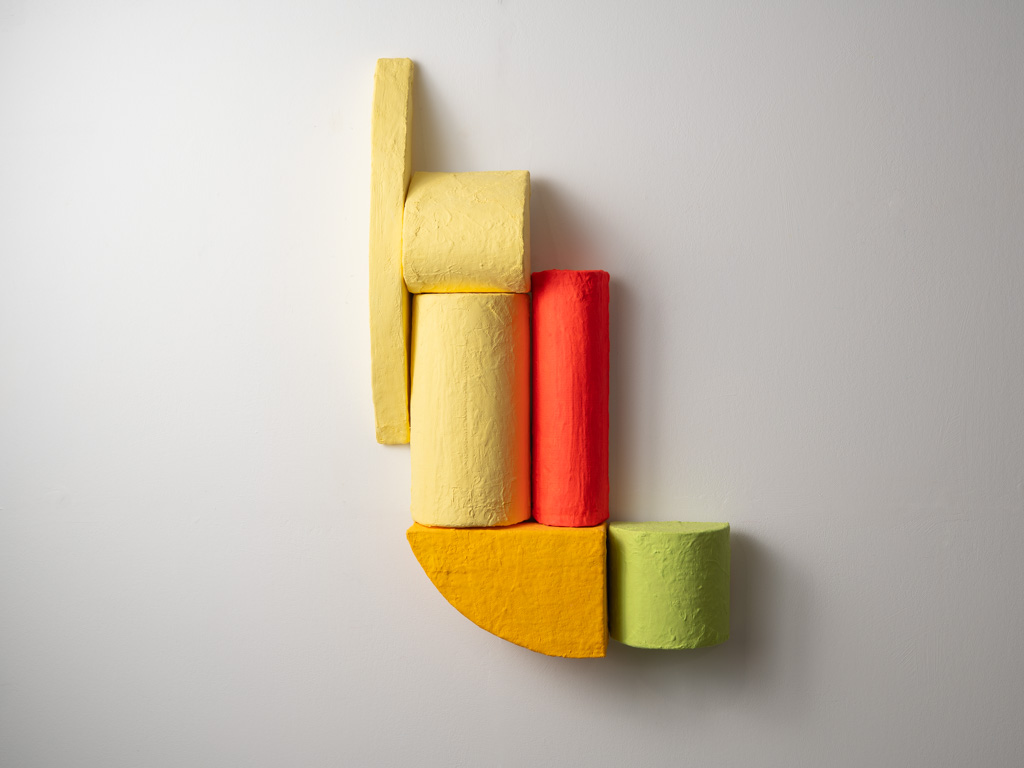 Untitled (golden hour), 2025, a sculpture in plaster cloth, cardboard, acrylic